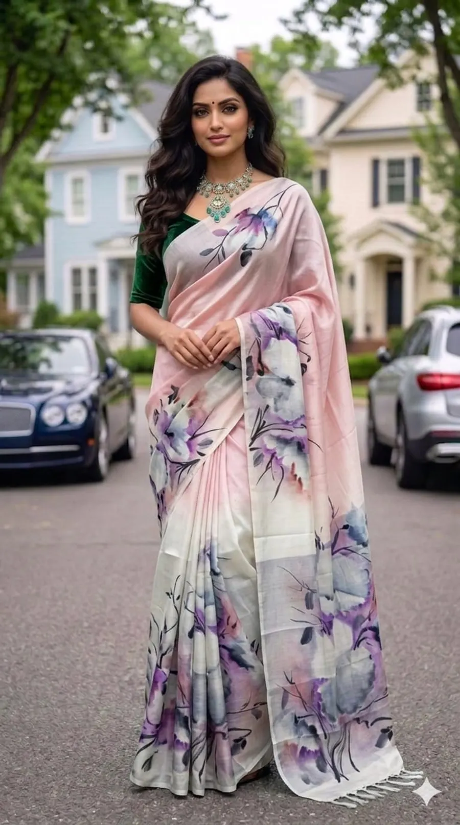 Hand-Painted Bishnupur Silk Saree with Big Floral Design – Latest Designer Collection